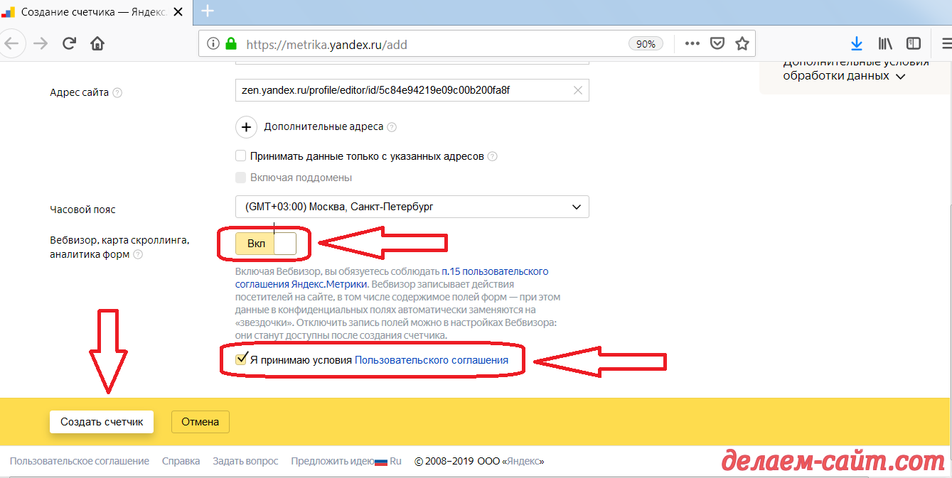 Создать счётчик статистики для канала в Яндекс Дзене