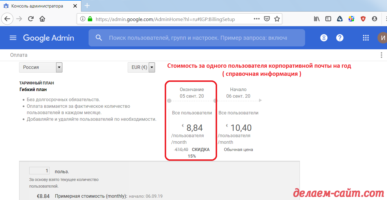 Создание почты для домена в gmail.ru стоимость